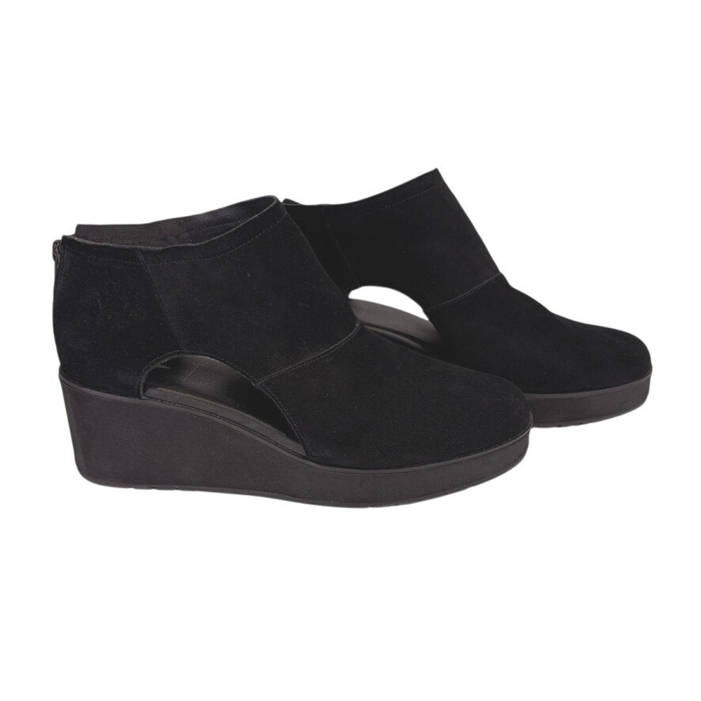 Volatile Bianca Women's Suede Wedge Booties Size 11 Black Whimsigoth Chic Classy